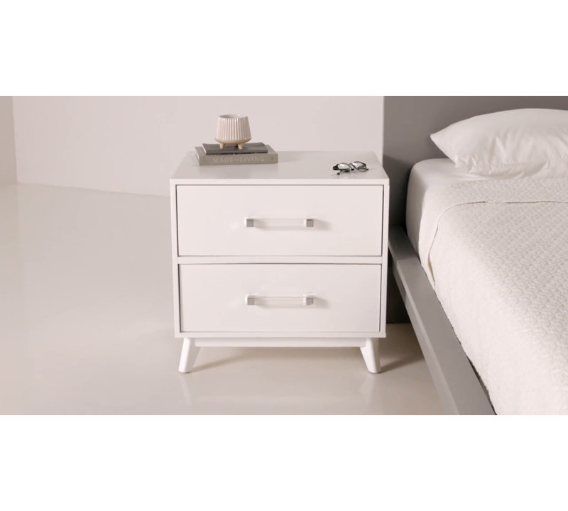 Poplar Wood 2-Drawer Nightstand with White Acrylic Handles