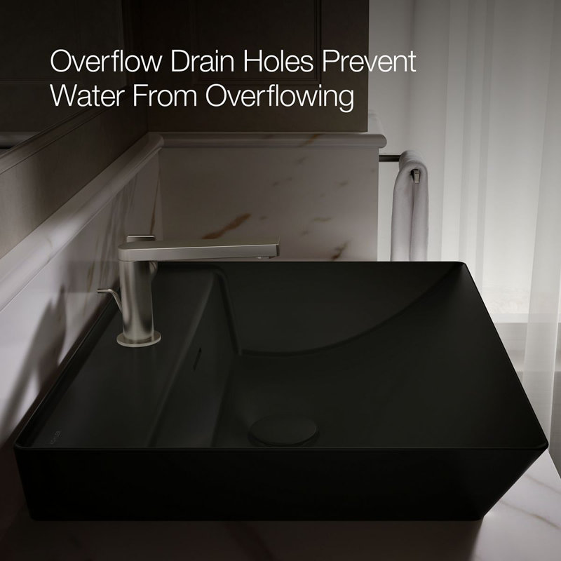 Brazn Rectangle Vessel Bathroom Sink, White, Honed Black, Single