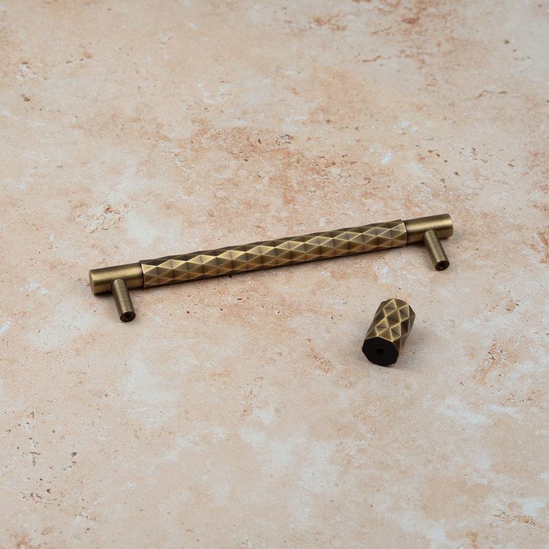 Antique Brass Diamond Textured T-Bar Handles, 20mm Knob