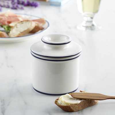 Butter Bell - The Original Butter Bell Crock, Le Bistro, White with Blue Banding