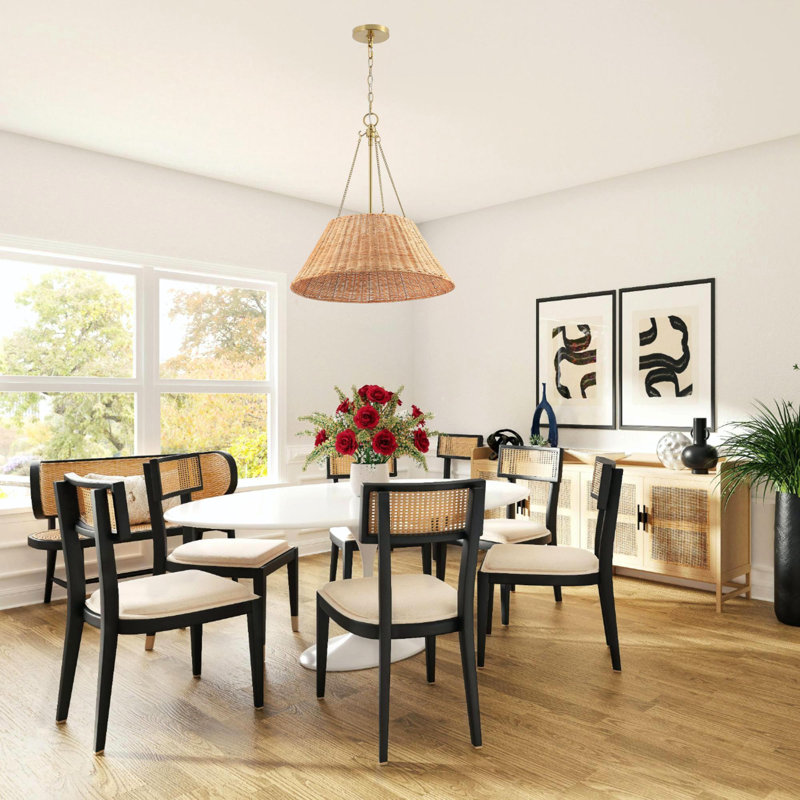 3-Light Modern Coastal Hand-Woven Rattan Pendant Chandelier, Brown