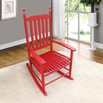 Chaise berçante en bois de couleur rouge rose - Fabriquée en bois franc massif pour plus de durabilité Balcon parfait et accoudoirs larges et confortables. Dossier à lattes robuste.