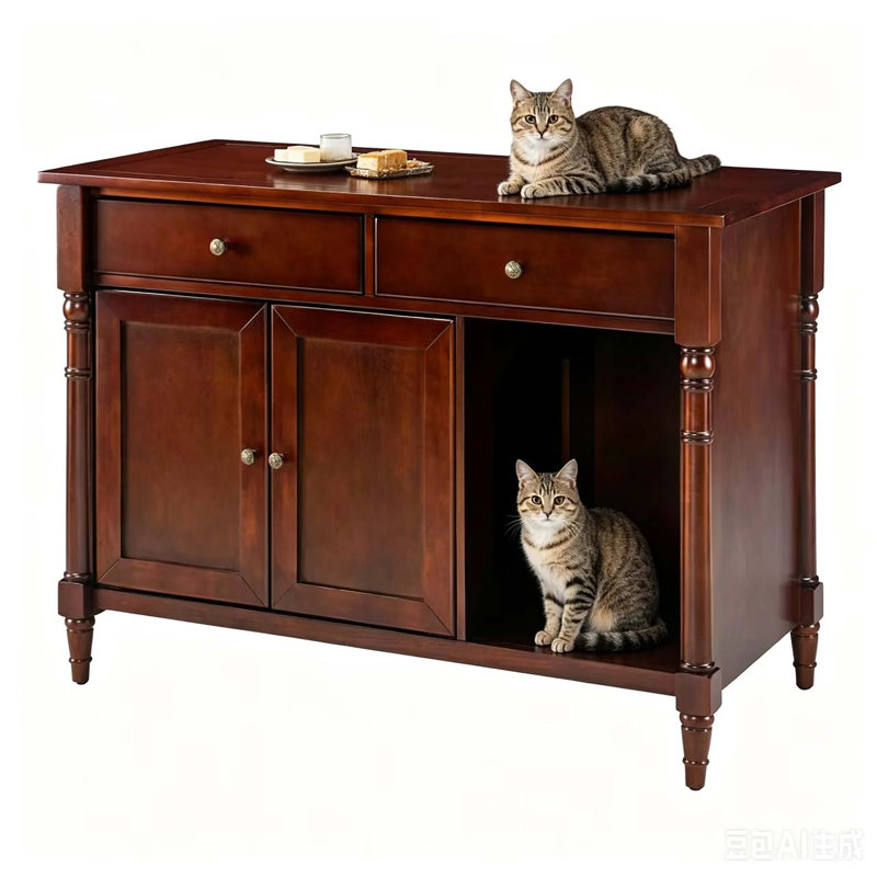 Navy Cat House Storage Cabinet, Walnut