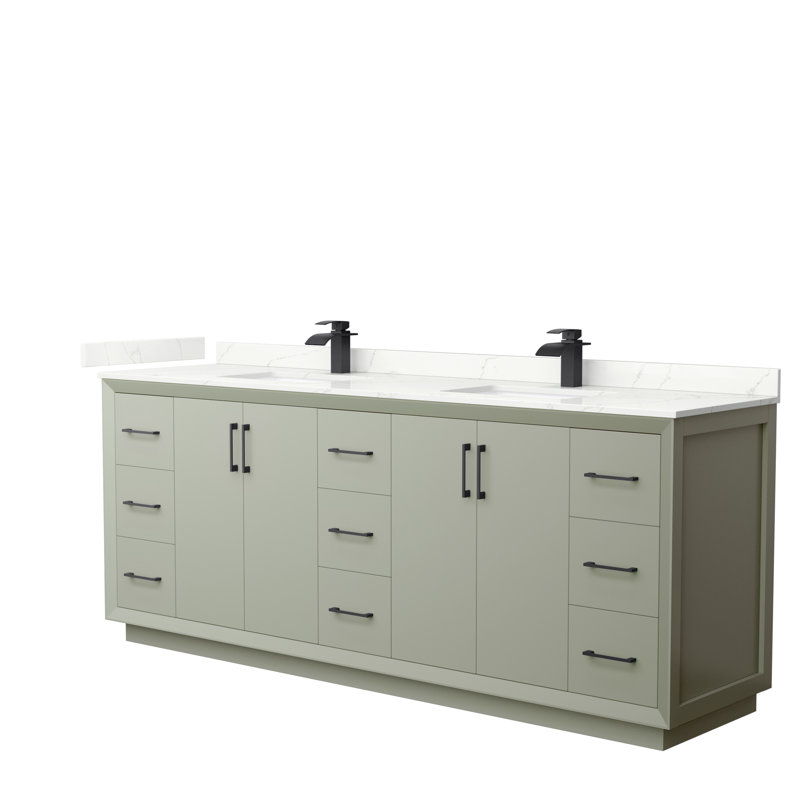Strada 84'' W Double Vanity, Giotto Quartz, Light Green, Satin Bronze