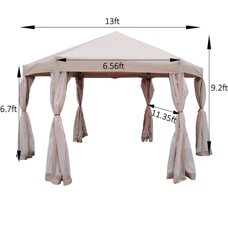 13 Ft. W X 13 Ft. D X 9.2Ft Pop-Up Gazebo Tent Outdoor Canopy Hexagonal Canopies Gazebos & Pergolas 6 Sided For Patio Garden Backyard Sun Shelter BBQ Garden Events With Strong Steel Frame Storage Bag