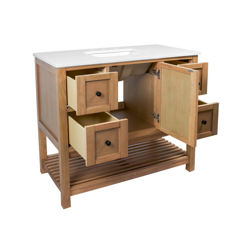 Ensemble de meuble-lavabo simple 42 po Binne, Blanc d'ingénierie, Blond