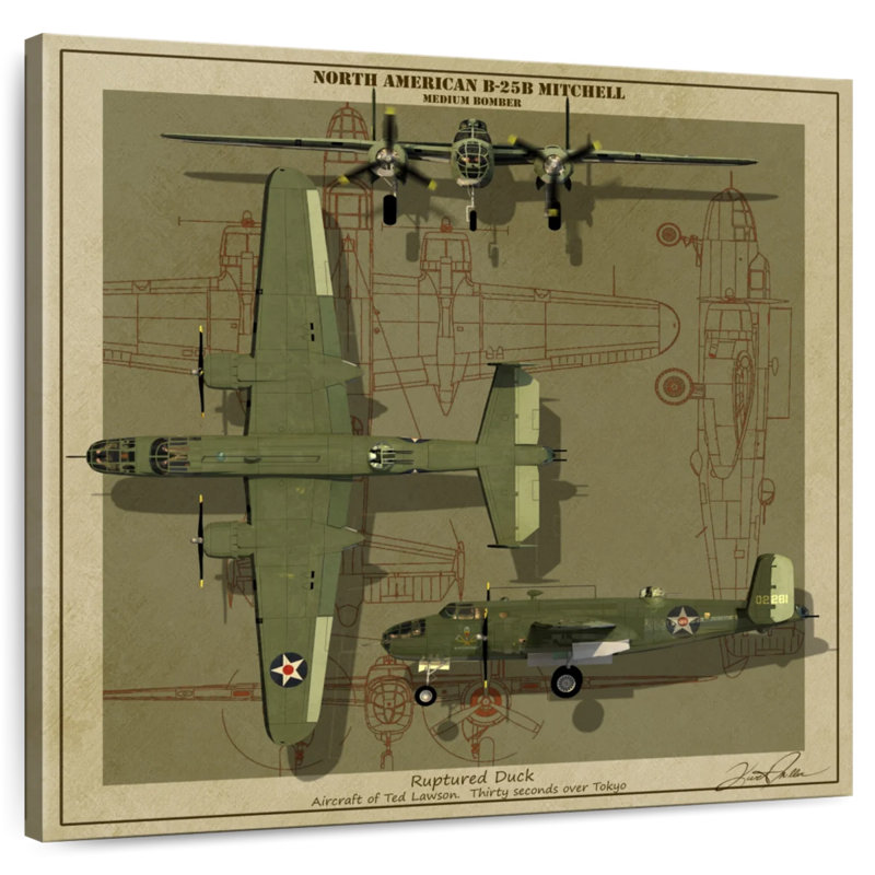 B-25B Mitchell Medium Bomber Plane, 16" H x 16" W