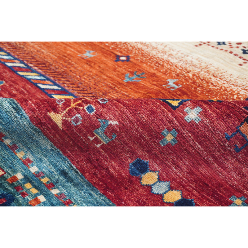 Hand Knotted Wool Southwestern Area Rug in Dark Gray/Red/Blue/Yellow