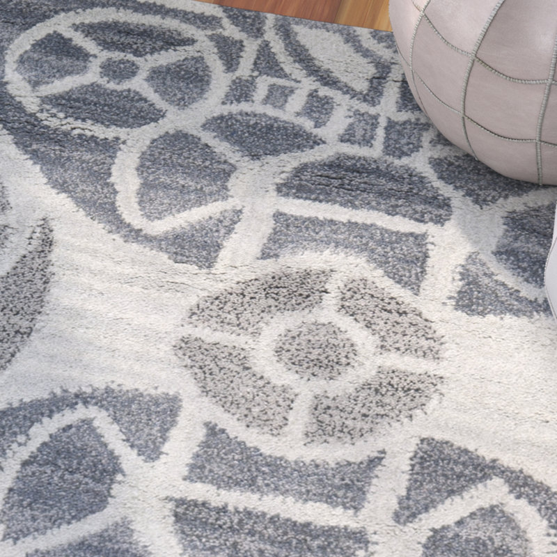 Kouerga Hand Tufted Wool/Viscose Geometric Rug in Silver/Gray, Runner 2'3" x 7'