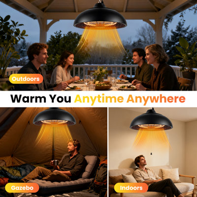 Chauffe-terrasse électrique 1500Watt avec 3 modes réglables, protection contre la surchauffe et la protection contre le basculement Ip55 (noir)