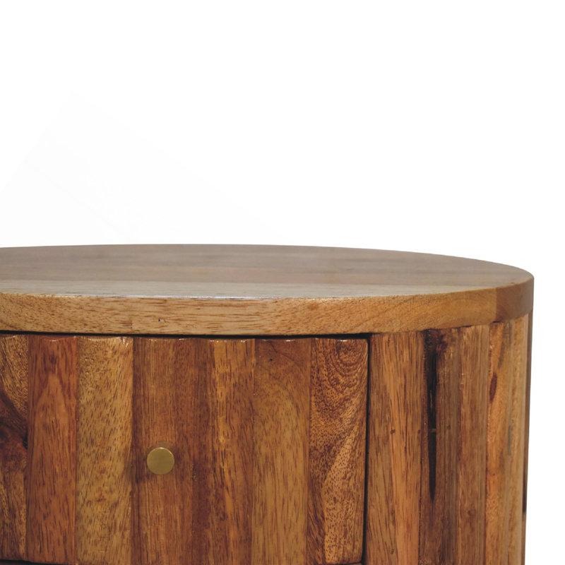 Table de chevet à rayures, 2 tiroirs, pieds nordiques, brun clair