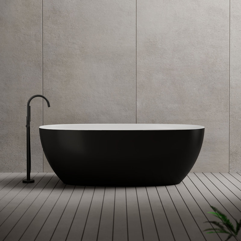 Baignoire de trempage en acrylique blanche autoportante de 55 po x 27,5 po avec trop-plein et bonde escamotable pour salle de bain Monblari