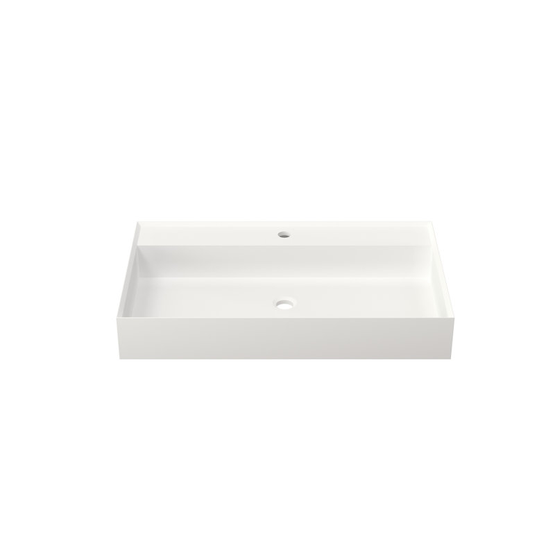Lavabo pour salle de bain en résine à surface solide - blanc mat, 18,64 po de largeur, 31,14 po de profondeur, 4,67 po de hauteur, 34,71 lb, s'adapte à différentes configurations, résine, méthodes d'installation multiples, élégant et simple,