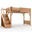 Lit mezzanine simple avec garde-robe et espace de rangement intégrés, lit mezzanine en bois massif avec tablettes à côté, garde-corps pleine longueur et escalier, aucun sommier nécessaire-130130793-130130791
