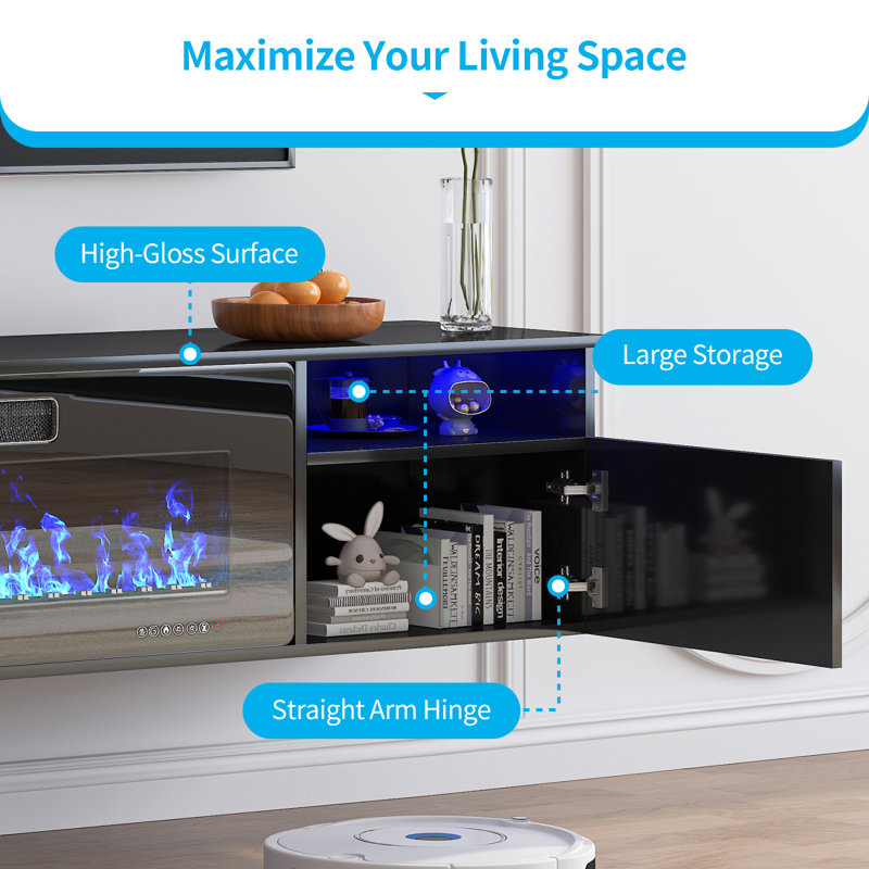 80'' Wall Mounted TV Stand with 36'' Electric Fireplace, Fits Up to 90'' TVs Black