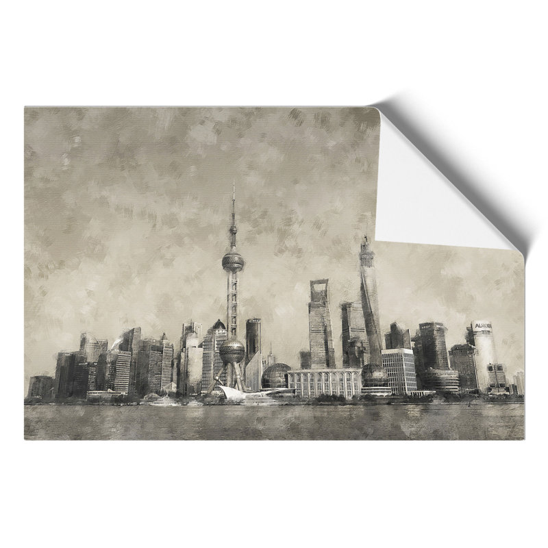 Shanghai Skyline Painting - Frameless Print, 21cm H x 30cm W x 0.1cm D