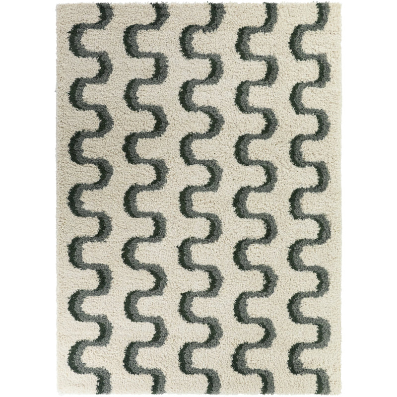 Boreas Green/Blue Squiggle Stripe Area Rug, Rectangle 5'3" x 7'