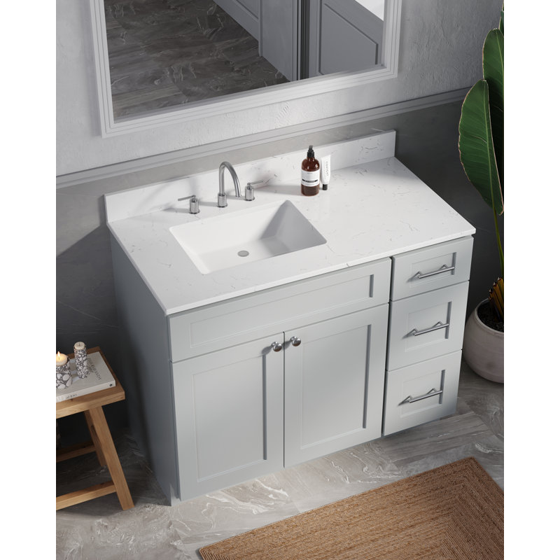 Disar 43'' Single Bathroom Vanity with Quartz Top, Gray, Left