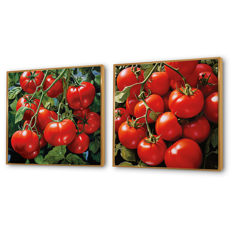 Tomato Scarlet Spheres - Légumes, ensemble de 2 collages carrés, Encadrement doré, H 16 po x l 33 po