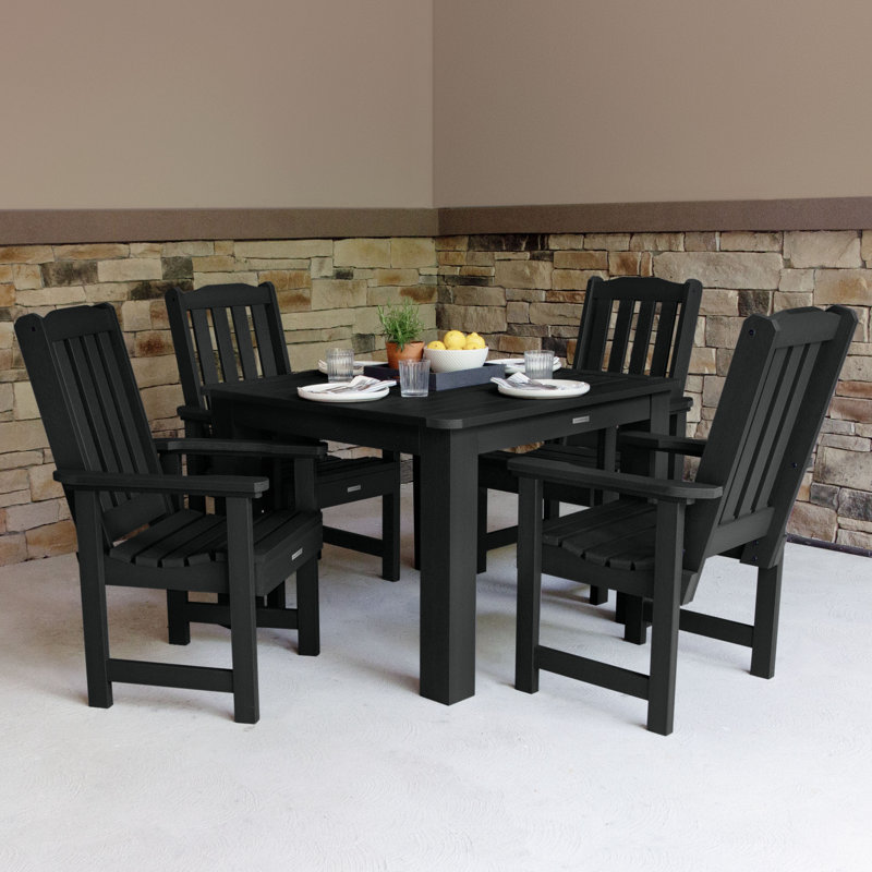 Ensemble repas extérieur carré à hauteur de comptoir 42 personnes 4 personnes Arbnora, 42 x 42 x 30, Noir