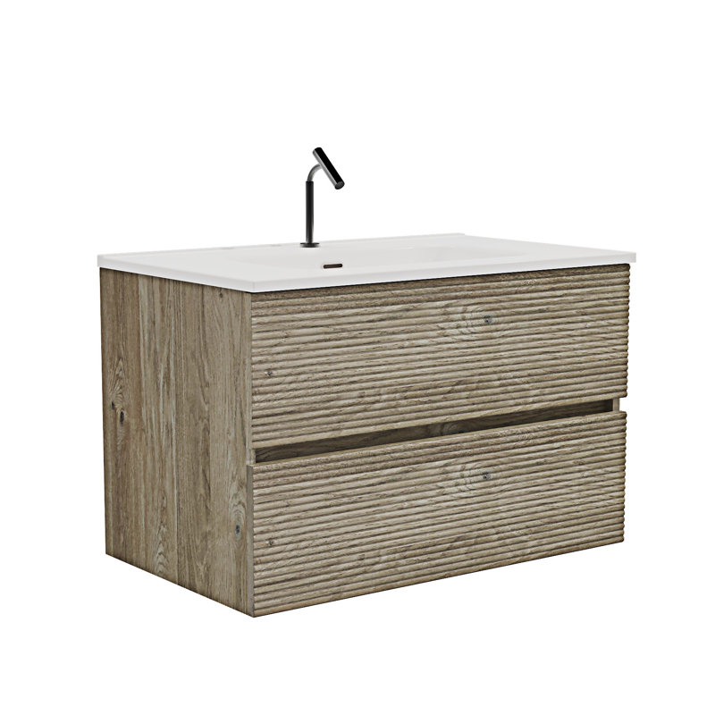 Meuble-lavabo mural avec lavabo en céramique intégré et trop-plein, 30"