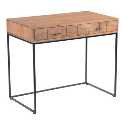 Winton 2-Drawer Rectangle Acacia Desk with Iron Base