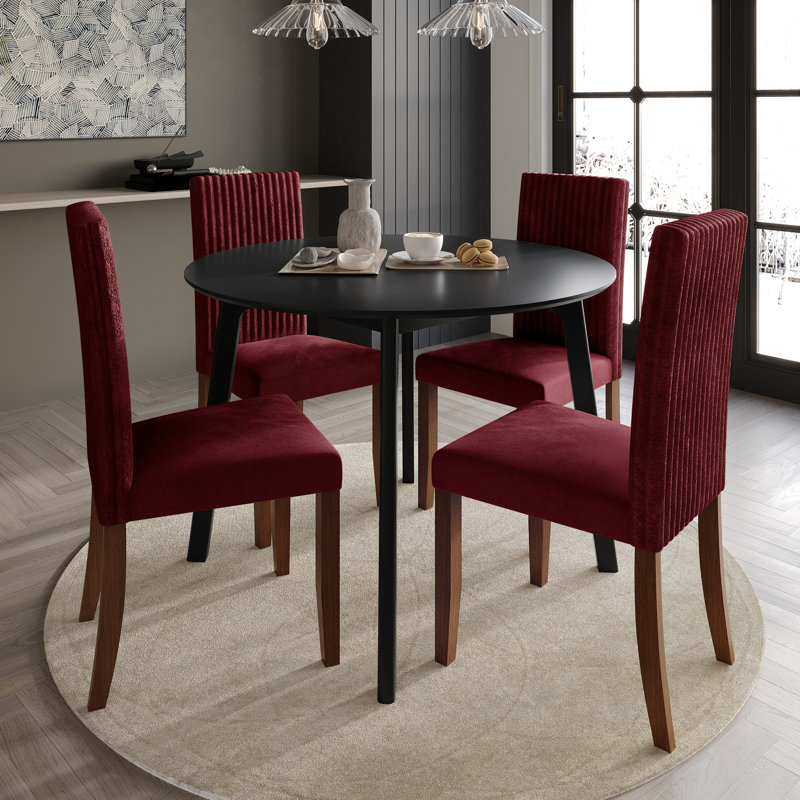 5 Pieces Dining Set With 42"L Round Table, Red