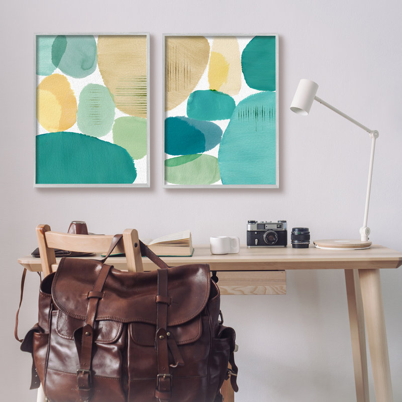 Abstrait géométrique vert 2 pièces, Estampe numérique Farmhouse, H 30 po x l 48 po x P 1,5 po