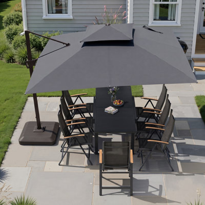 Parasol rectangulaire Sil 11 pi x 9 pi, base avec contrepoids incluse