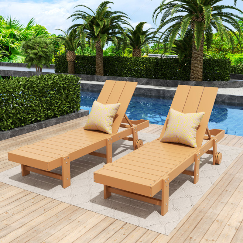 Ensemble de chaises longues inclinables en polyuréthane Joubert, Teck