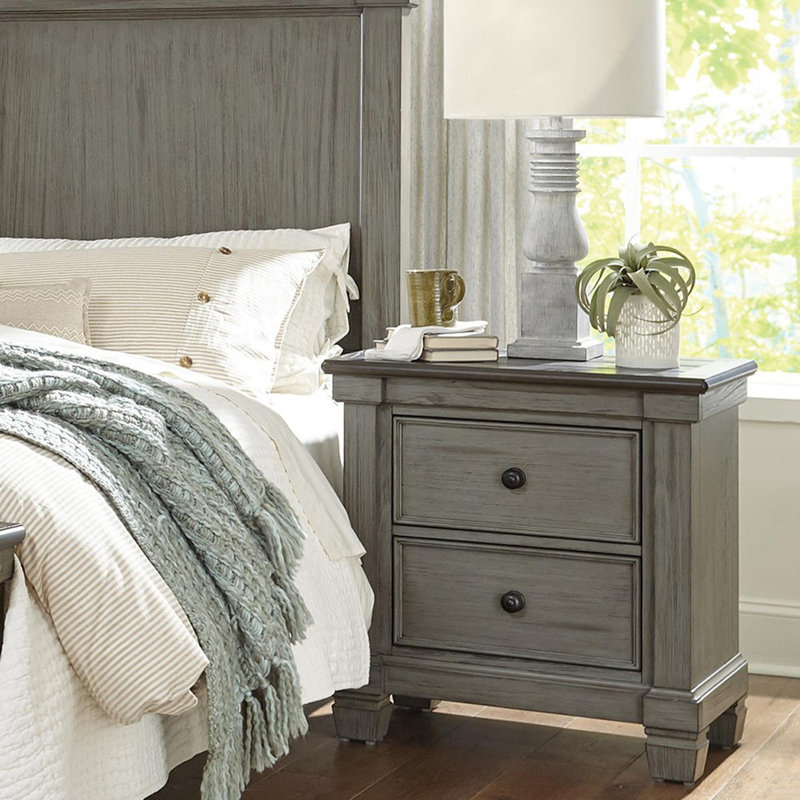 Transitional-Rustic Style Nightstand, Antique Grey/Coffee