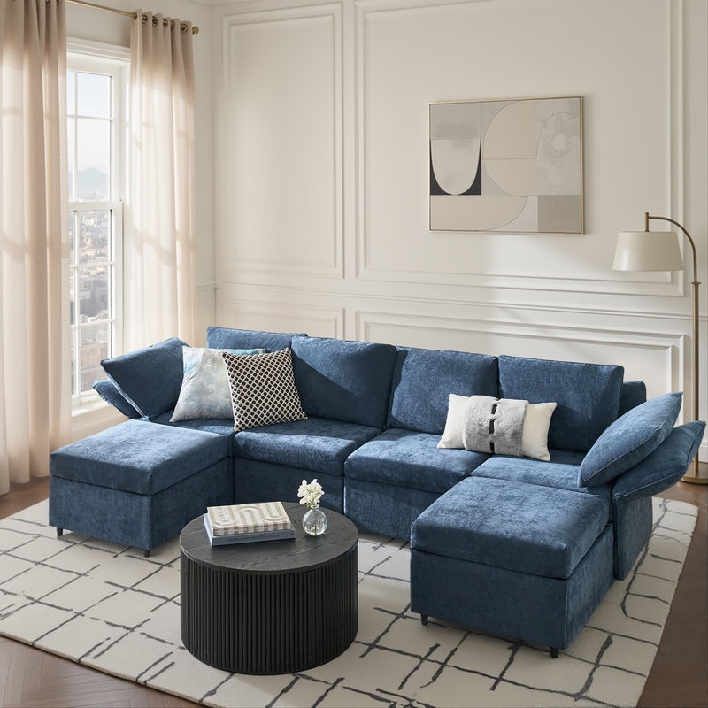 Woodring 6-Piece Upholstered Sectional, Navy