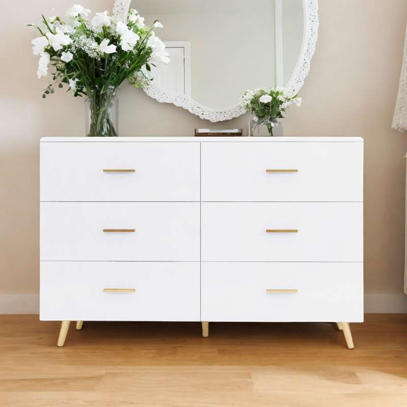 Commode 6 tiroirs Vesali, Blanc