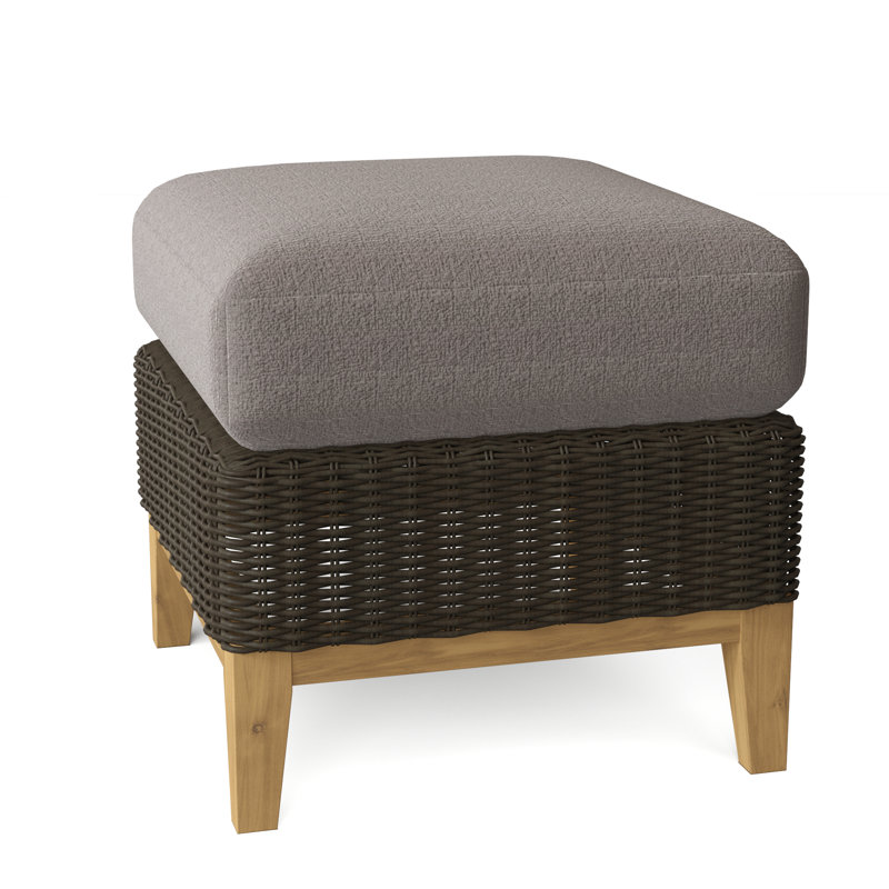 Frances Outdoor Teak Ottoman, Ash, Frances Textured Gray