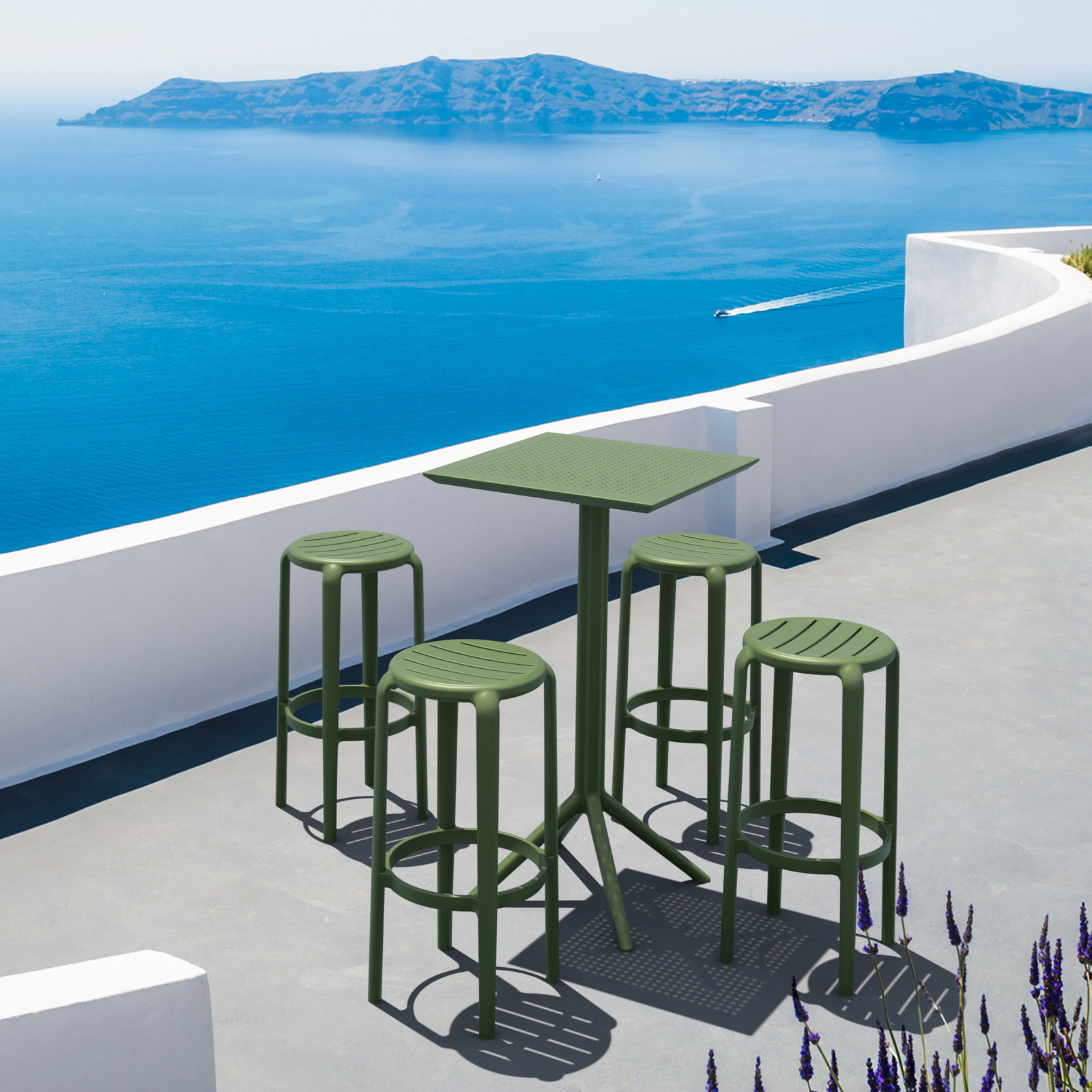 Awan Backless Outdoor Bar Stool, Olive Green, 29.75"