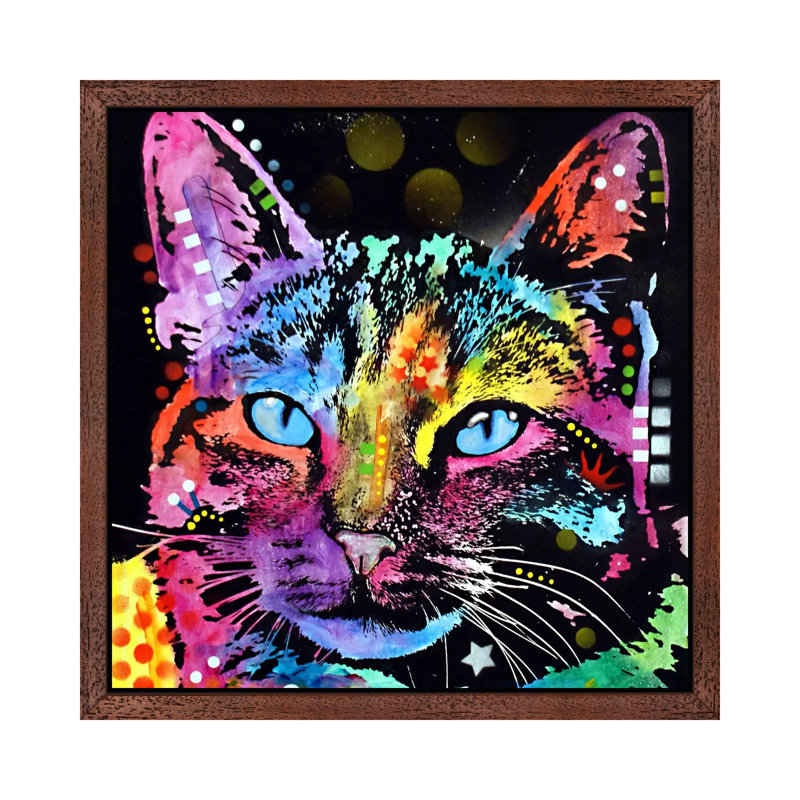 Thoughtful Cat by Dean Russo - Print on Canvas, 45.72 cm H x 45.72 cm W, Brown Framed