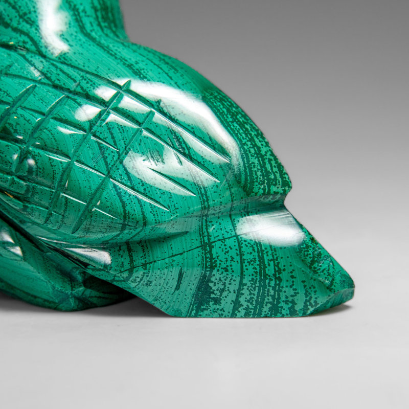 Genuine Polished Malachite Owl Carving (298 Grams)