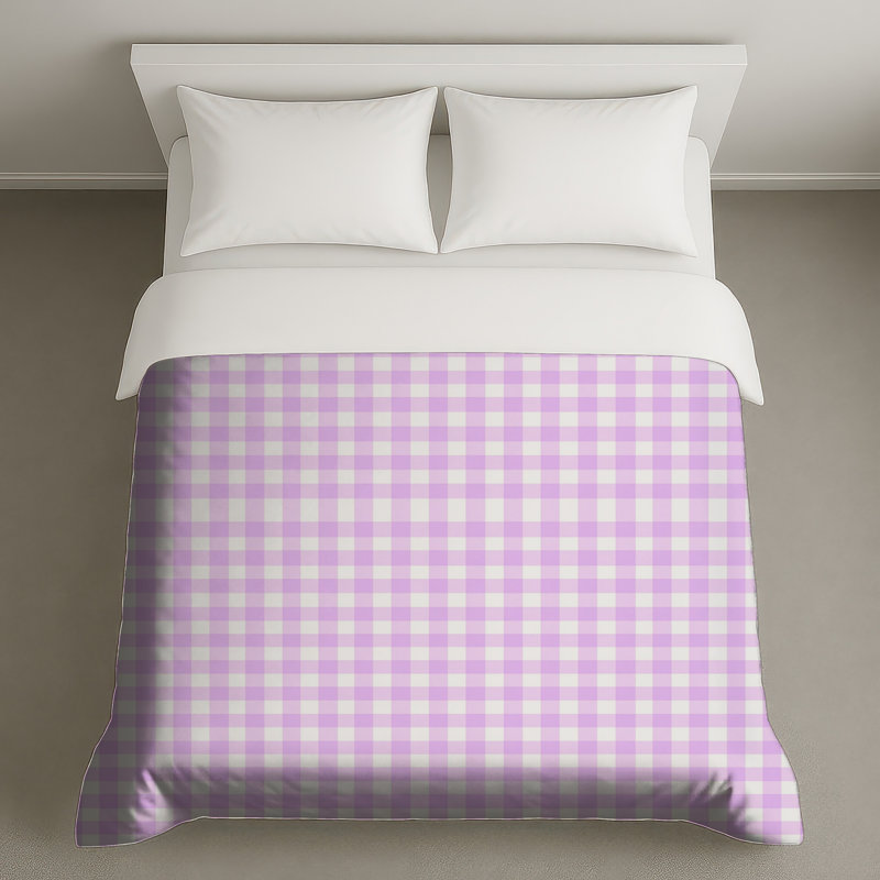 Housses de couette vichy mauves et blanches, Grand lit
