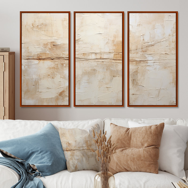 Ensemble de décorations murales abstraites minimalistes beige et blanc, H 28 po x l 36 po x P 1 po, Cadre flottant brun