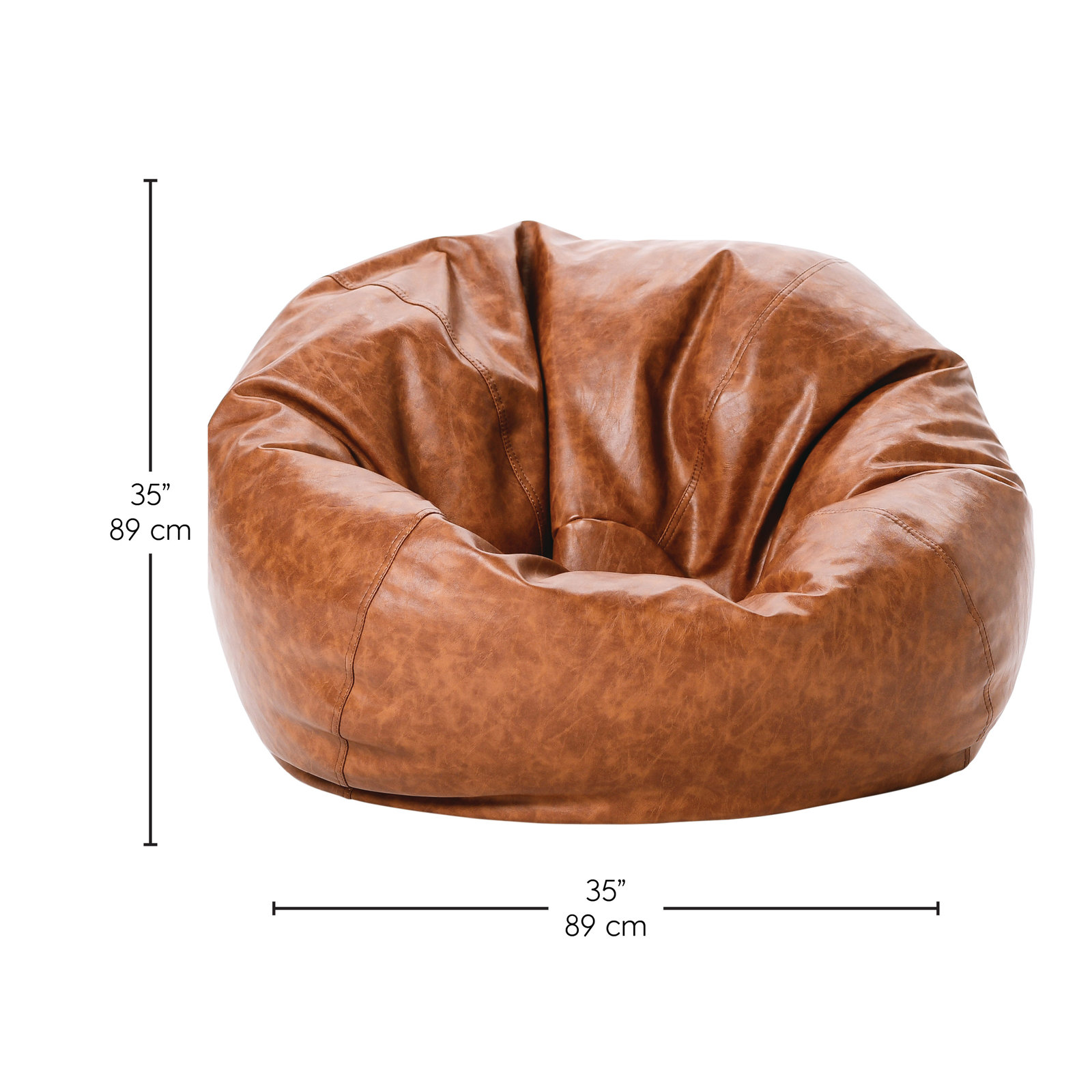 Standard Faux Leather Classic Bean Bag, Hazelnut Faux Leather, 19" H x 35" W x 35" D