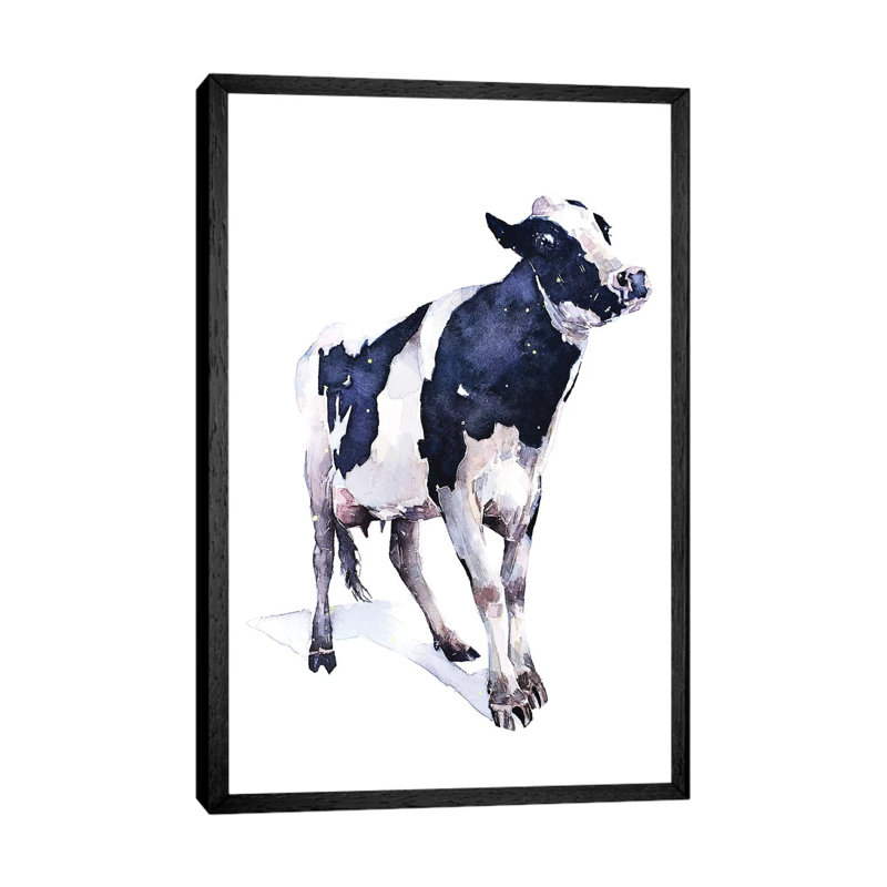 Cow - Painting on Canvas, 66.04 cm H x 45.72 cm W, Black Framed