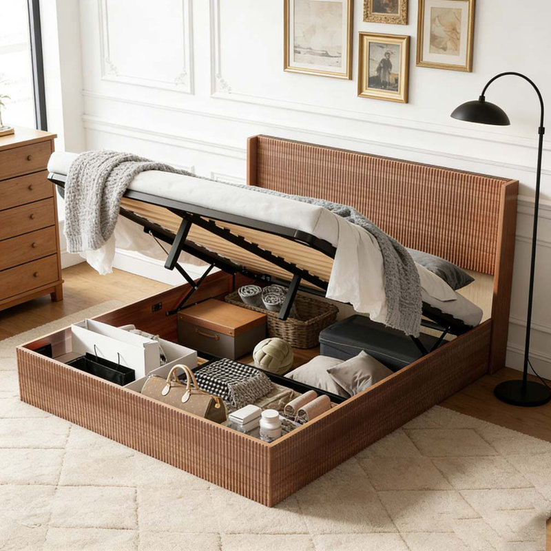 Grande base de lit avec rangement ondulé et ondulé