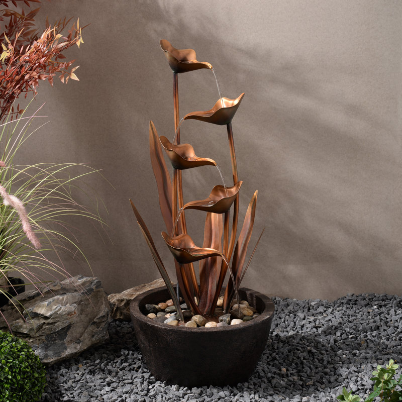 Metal Floor Fountain, Copper, 35.03" H x 14.96" W x 14.96" D