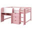 Lit mezzanine double pleine grandeur, rose, avec bureau intégré, armoires de rangement, bibliothèque, tableau blanc pour griffonner, assemblage facile et lit rose spacieux à trois compartiments, tablettes ouvertes, espace disponible-130522900
