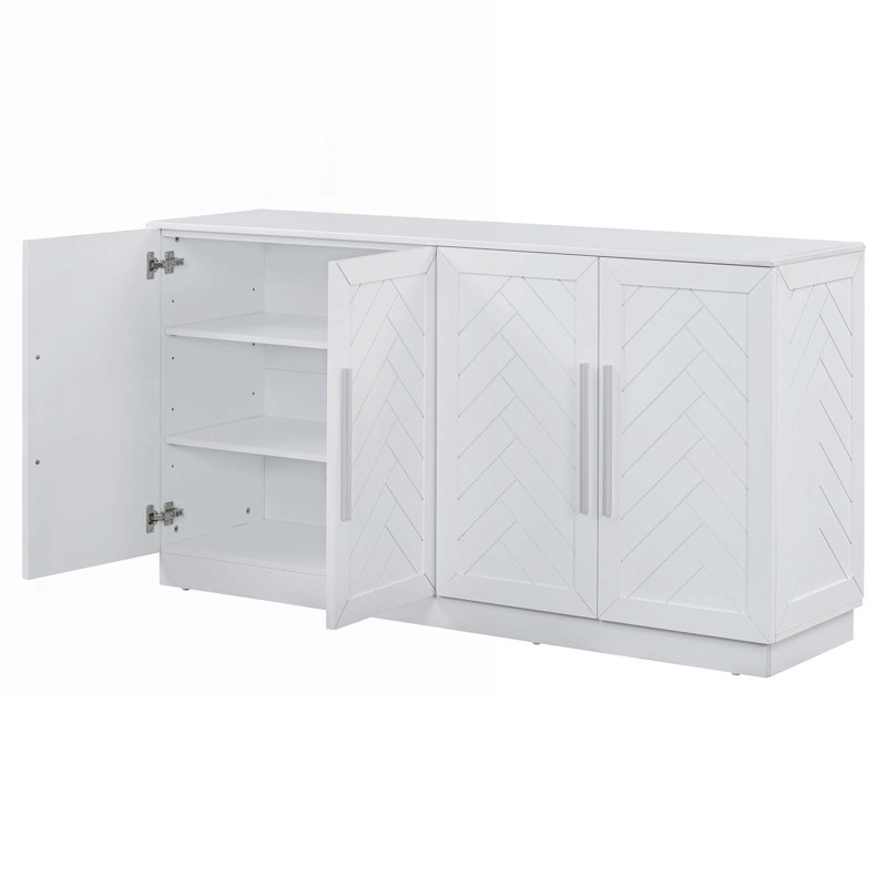 Console en bois avec tablettes réglables, armoire à poignées argentées, Blanc