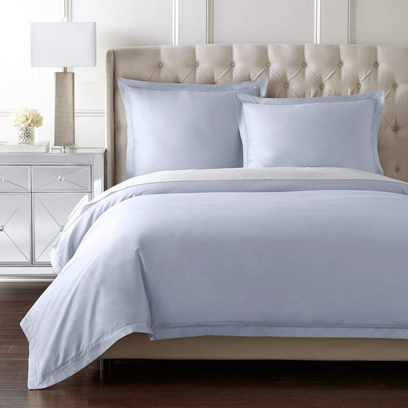 Yalda Egyptian Certified Cotton Modern 3 Piece Duvet Cover Set, Queen Duvet Cover + 2 Standard Sham, Icy Blue