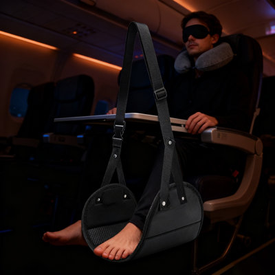 Titre: Hamac à pied de voyage, repose-pieds pour avion portatif, repose-pieds suspendu pour bureau de train, noir
