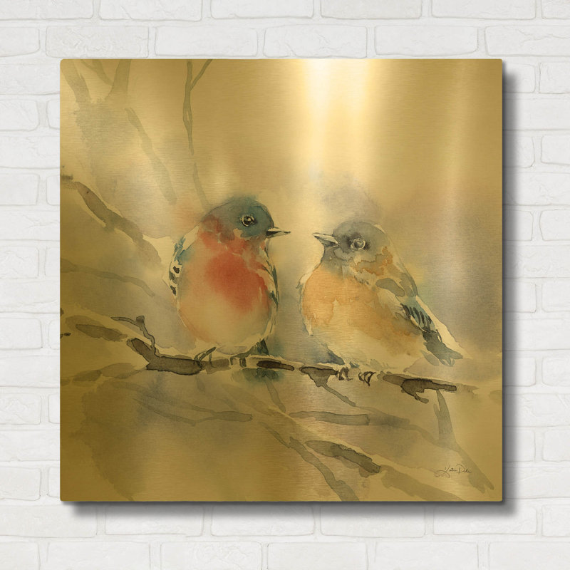 «Bluebird pair» par Katrina Pete, art mural en métal doré, 36 po x 36 po, 36 po x 36 po