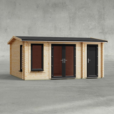 Powersheds 16 x 14ft Apex Combi Log Cabin, Doors to the Right - 44mm