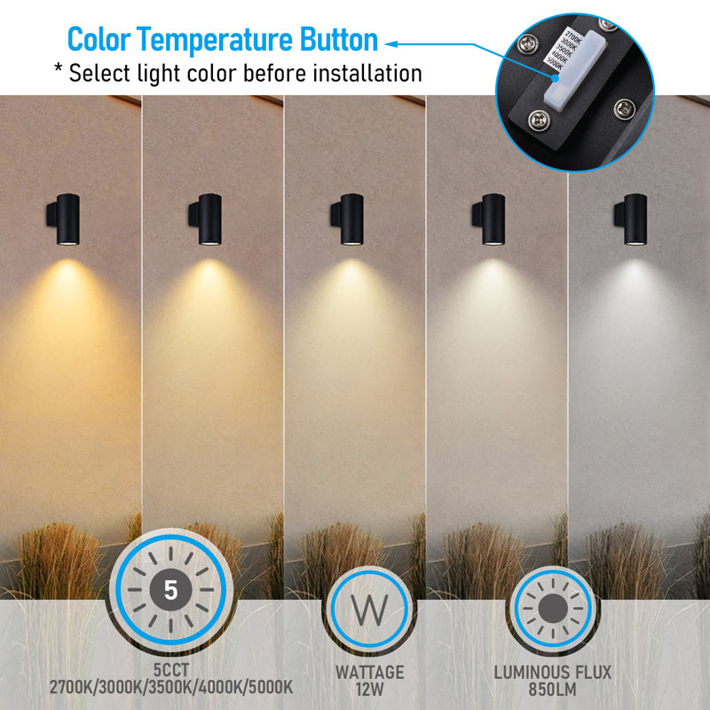 9" 5CCT Outdoor LED Cylinder Downward Wall Sconces, Modern Aluminum Outdoor Downward Lighting, 12W, 110-277V, ETL Listed